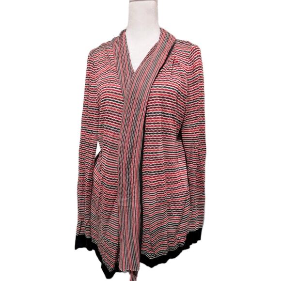 ZOZO Women's Size XL Boho Geometric Stripe Red Open Front Cardigan Shirt Top NWT - Picture 1 of 15